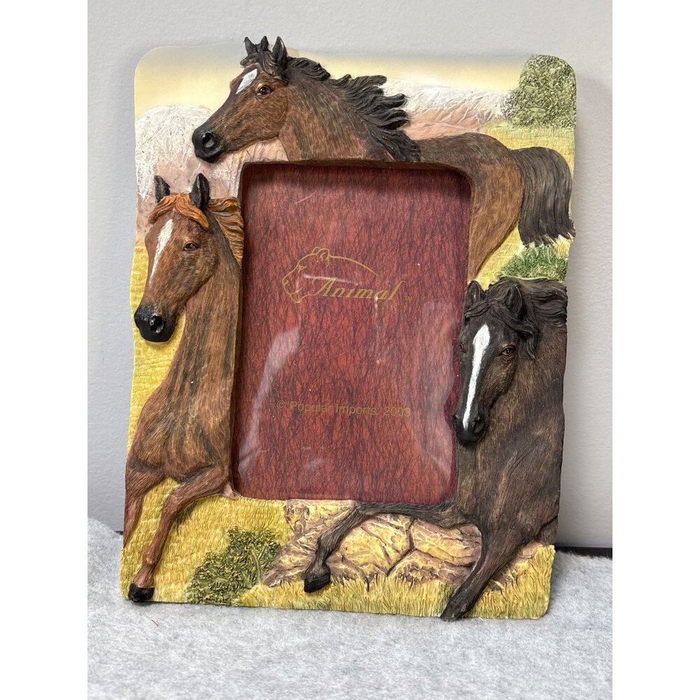 Horse-Themed Resin Photo Frame By Popular Imports 2003 5x7 Inches Brown & Multic